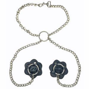 Leather Flower Pasties with Chain Collar Choker